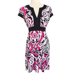 AB studio Women's Size S Black Pink White Floral Y2K Tie Back Babydoll dress